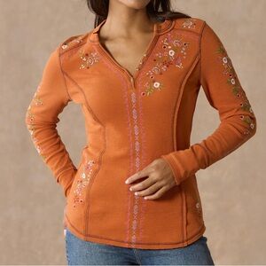 Sundance Orange Embroidered Long Sleeve Tee